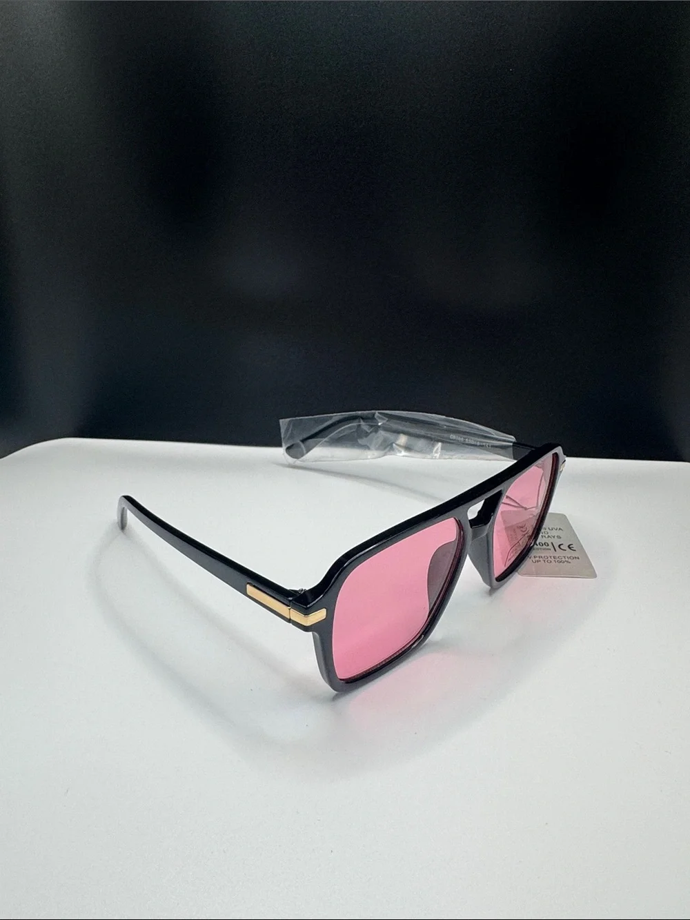 Black Frame Sunglasses with Pink Lenses